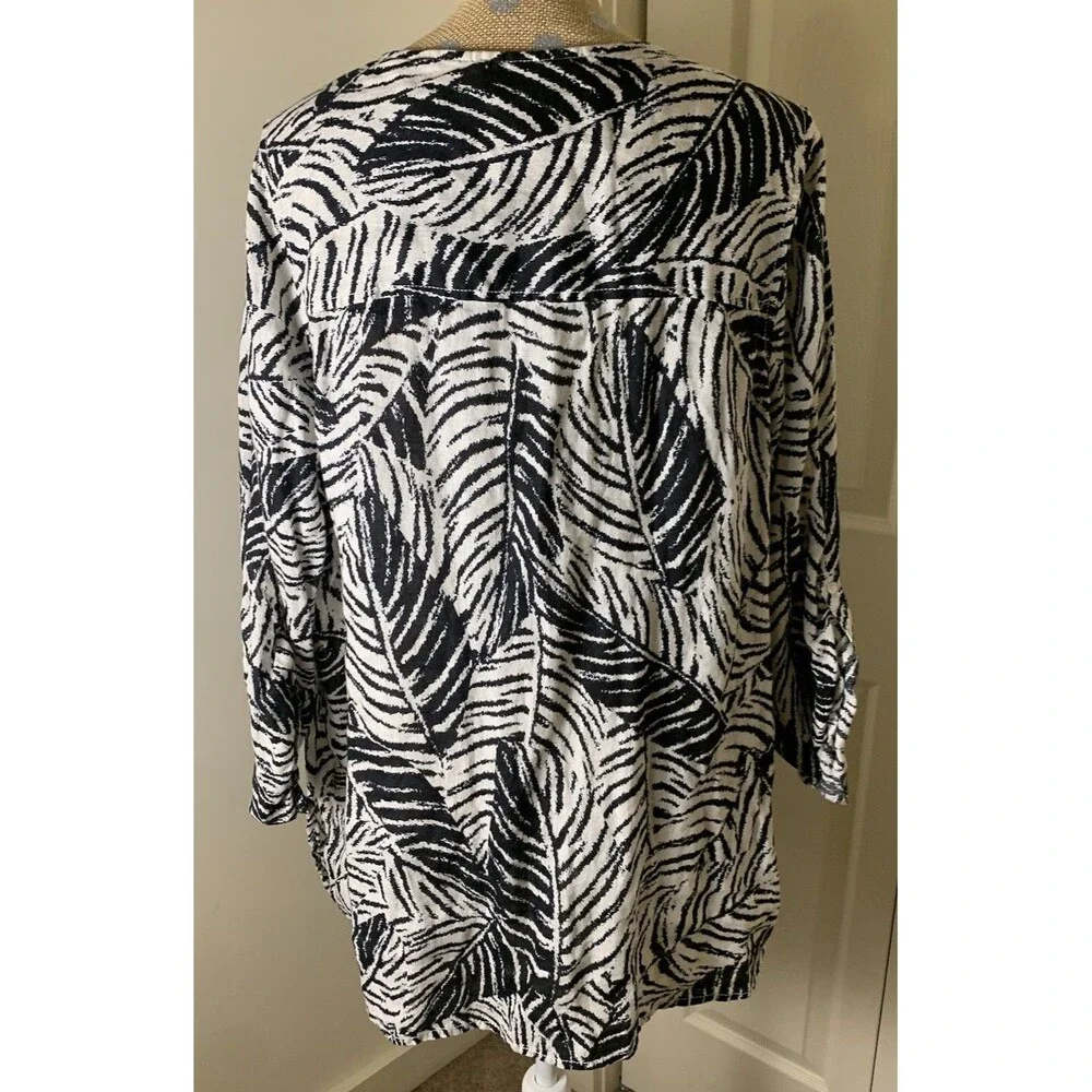 Cynthia Rowley Women Top Shirt Tunic Black 1X Button 100% Linen - Picture 6 of 9